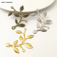 10 pcslot 39x44mm gold colors metal filigree leaves flower slice charms base jewelry diy components making accessories