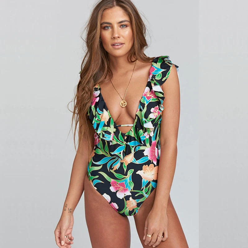 Hirigin цветочный цельный купальник для женщин с оборками стильный купальник бюстгальтер с вкладышами пуш ап женский купальный костюм летняя пляжная верхняя одежда - Цвет: B as picture