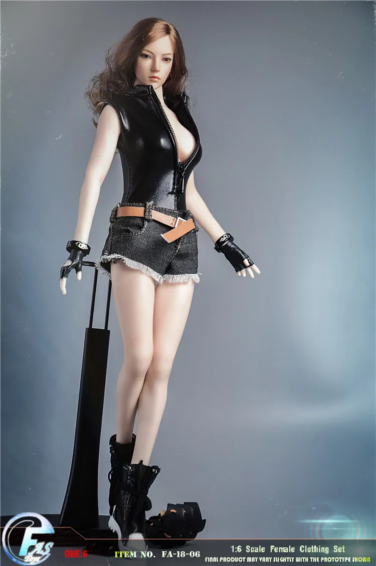FASToys FA 18 06 1/6 женской одежды черная кожаная куртка и джинсовые шорты костюм