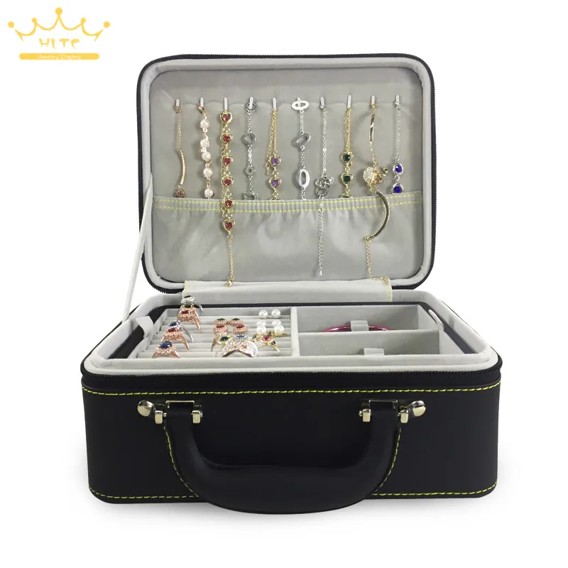 1pc PU leather double jewellery with zipper storage box multilayer earrings necklace bracelet ring jewelry | Украшения и