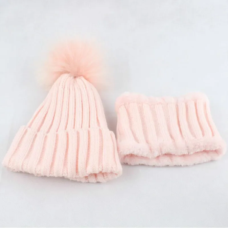 Модный теплый зимний комплект из шапки и шарфа для детей вязаная шапка девочек - Фото №1