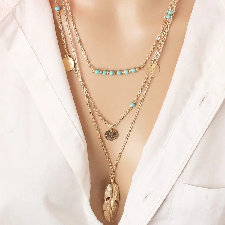 ZKCEENIER Fashion Gold Color Multilayer Coin Tassels Lariat Bar Necklaces Beads Choker Feather Pendants for Women Gift | Украшения и