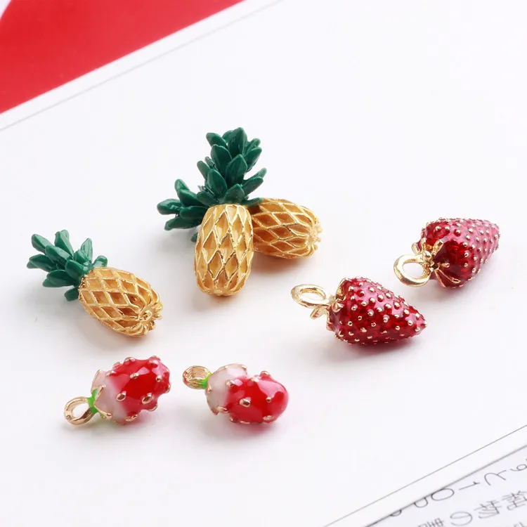 

diy jewelry earring pendants accessory 30pcs/lot alloy drop oil furit cartoon 3D pineapple/Strawberry shape metal fashion charms