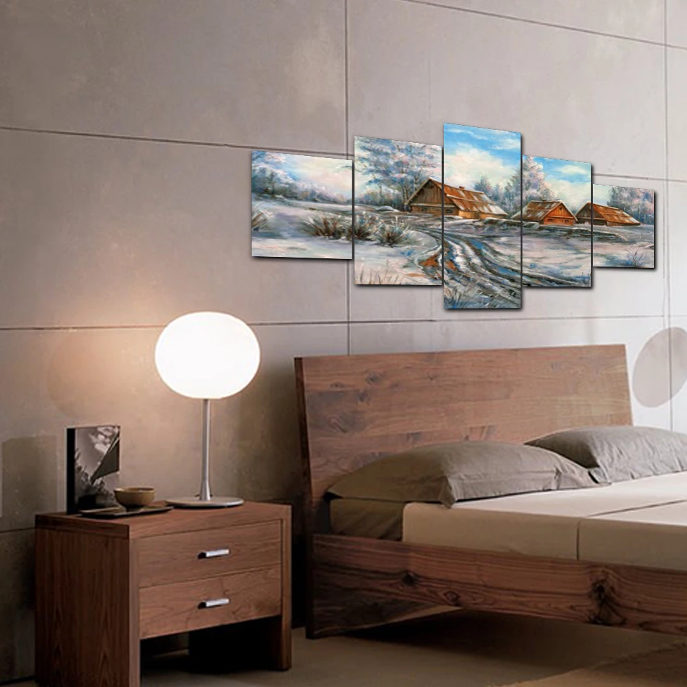 Абстрактный зимний Снежный домик сцена холст картина маслом для домашнего