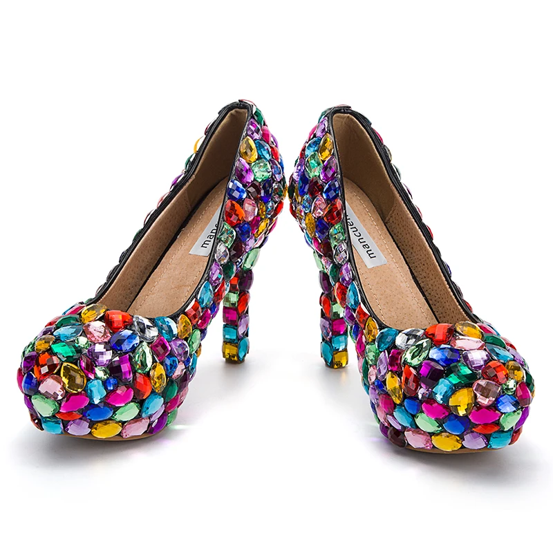 Mancuello/Радуга красочным со стразами свадебные туфли на высоком каблуке женщина