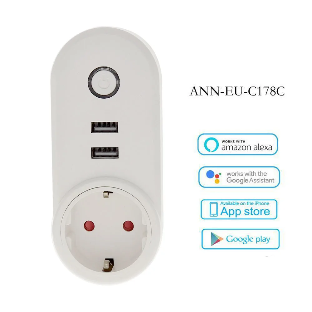 WI FI Smart Plug с двойной Порты USB розетка таймером Беспроводной Outlet голос Управление