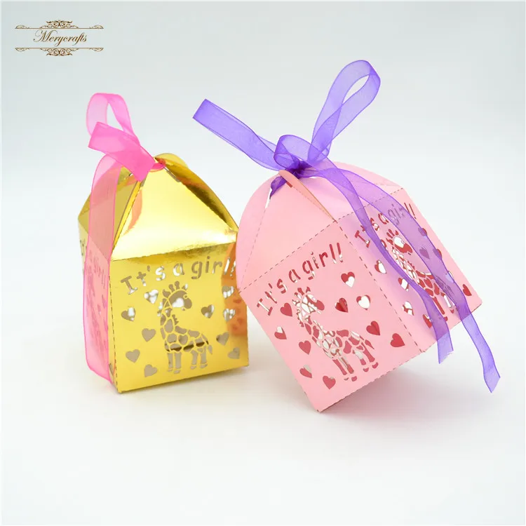 It's a girl laser cut lovely giraffe baby shower birthday favor boxes | Дом и сад