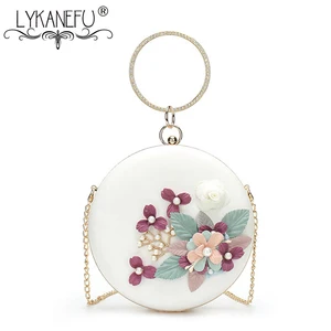 LYKANEFU круглая сумка для банкевечерние с замком, женская сумка, повседневные клатчи, женская свадебная сумка, кошелек с 3D цветком