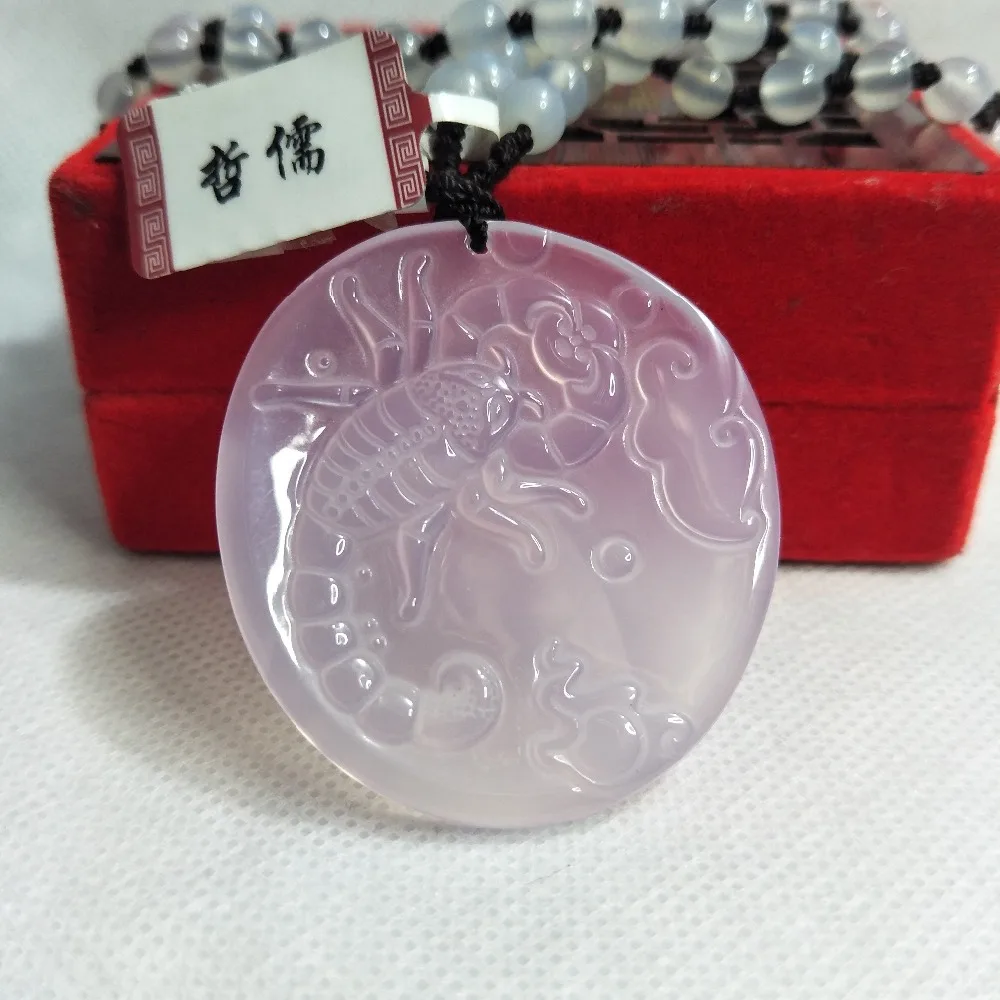 

Zheru Jewelry Pure Natural White Agate Scorpion Pendant White Chalcedony Bead Necklace A Class A National Certificate