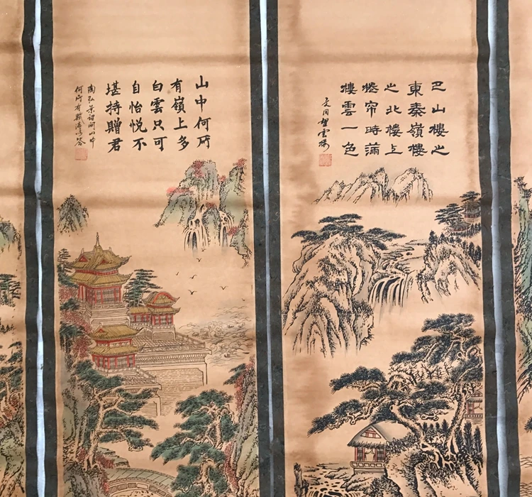

China old scroll painting Four screen paintings Middle hall hanging painting Calligraphy Four floor drawing