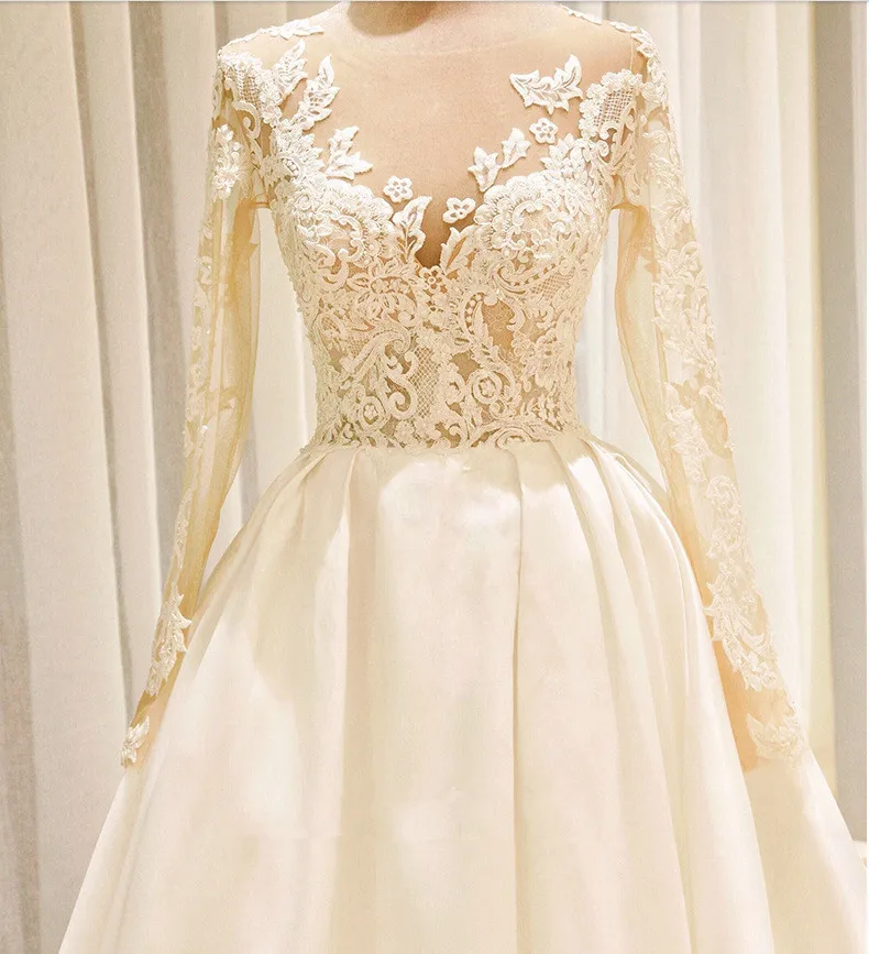 2018 новейшее кружевное атласное свадебное платье соборный Королевский Шлейф с