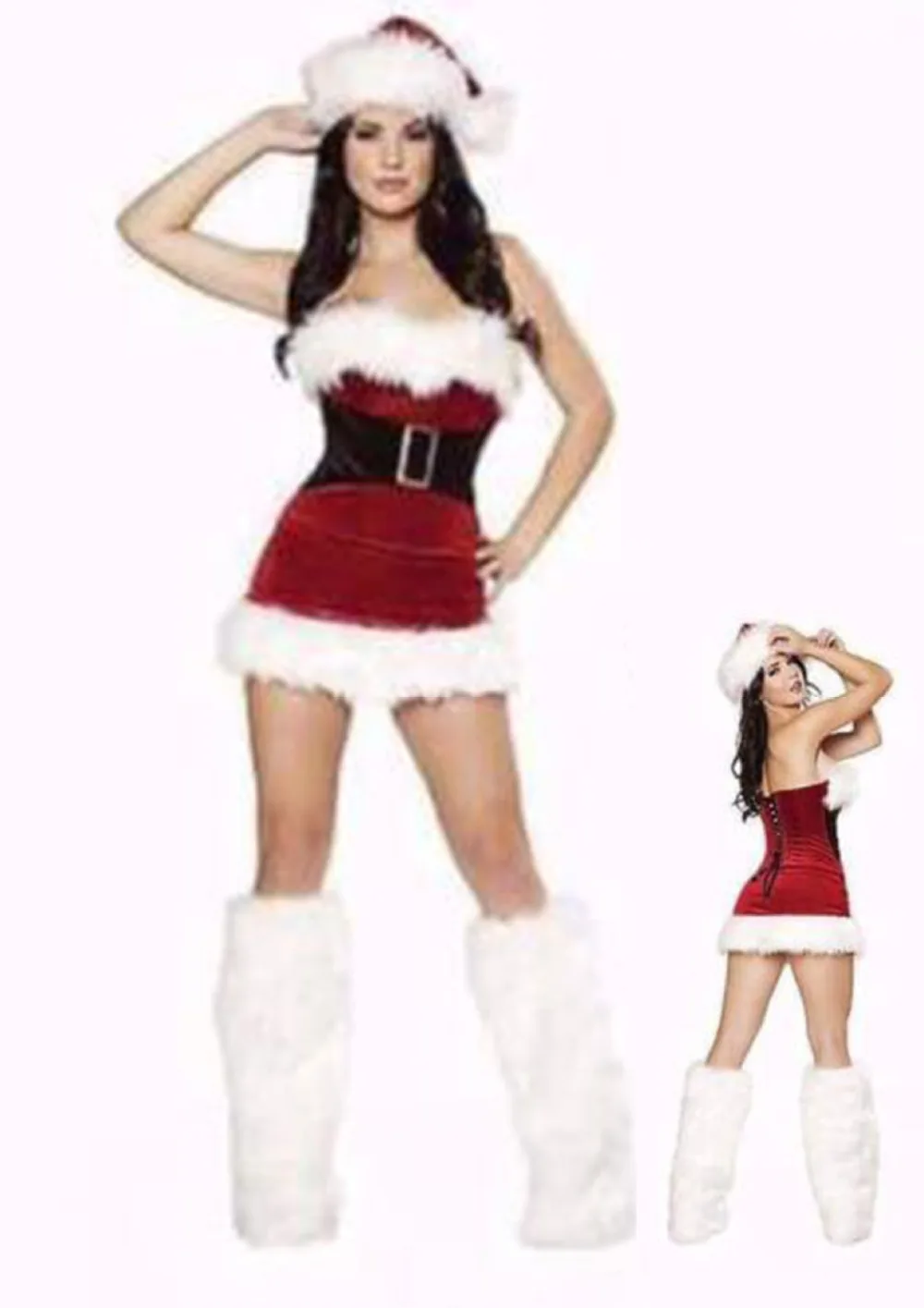 Women Nightgown Christmas Cosplay Costumes Female Red Corduroy Halloween Uniform Role Playing for Adult Santa Clause Dress + Hat |