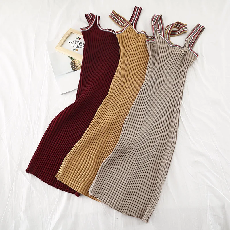 2019 Новая мода женские платья в полоску тонкий круглый вырез горловины с
