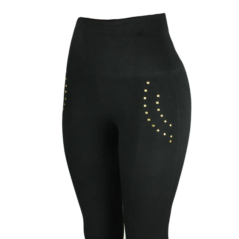 Plus Size 3XL Office Ladies Work Outwear Black Leggings Women Casual Elastic Rivet Long Pants Slim Hip Push Sexy Bodycon Legging