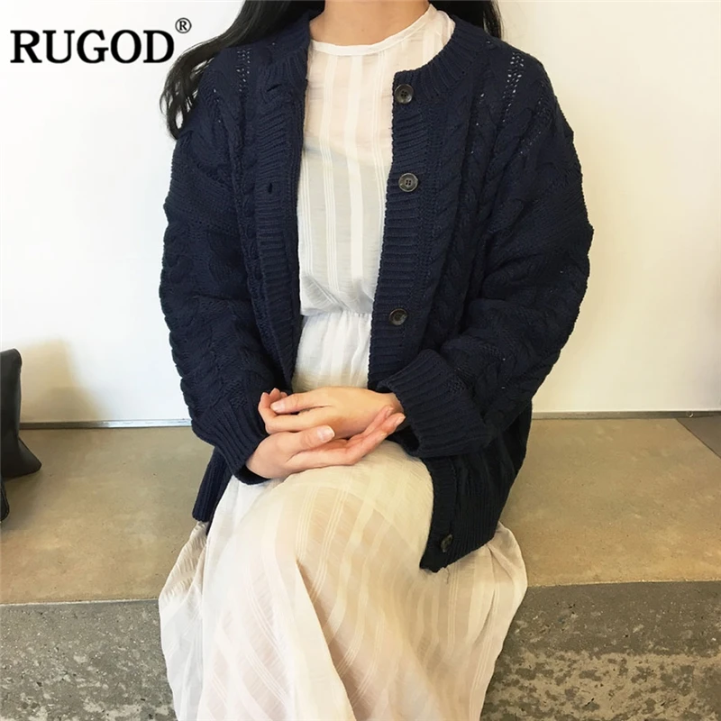 RUGOD New Women Cardigans O-Neck Solid Sweater Fashion Autumn Winter Clothes Tops sueter mujer invierno 2019 |