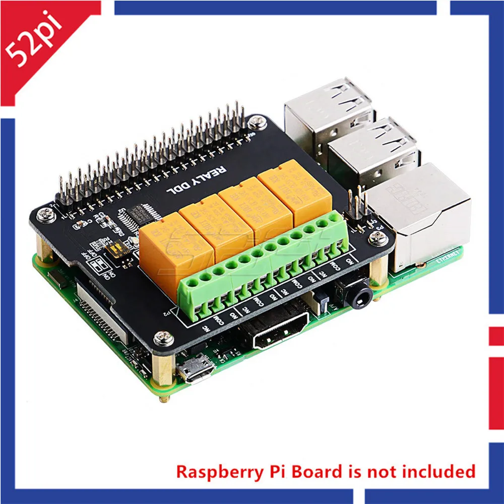 Оригинальная 4 канальная релейная плата 52Pi для Raspberry Pi B / 3B + (Plus) 2B RPi не входит в