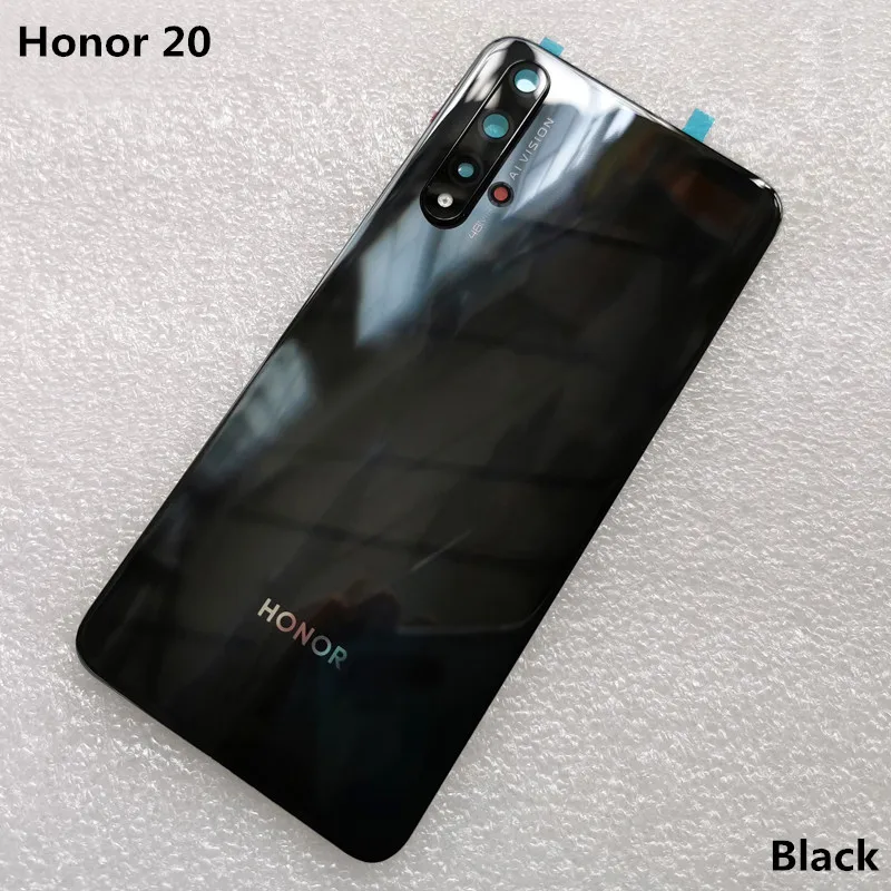 Black Новинка, задняя крышка из закаленного стекла 3D для Huawei Honor 20, запасные части, задняя крышка для батареи, корпус+ крышка вспышки+ объектив камеры - Цвет: Black