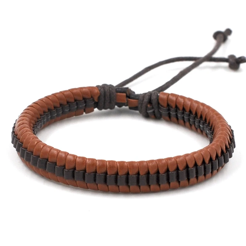 Brown Mozo Fashion унисекс ручной браслет кожаный браслет веревочки регулируемые браслеты ручной работы Для мужчин Для женщин Повседневное ювелирных изделий(7 цветов) PS0018 - Окраска металла: Brown