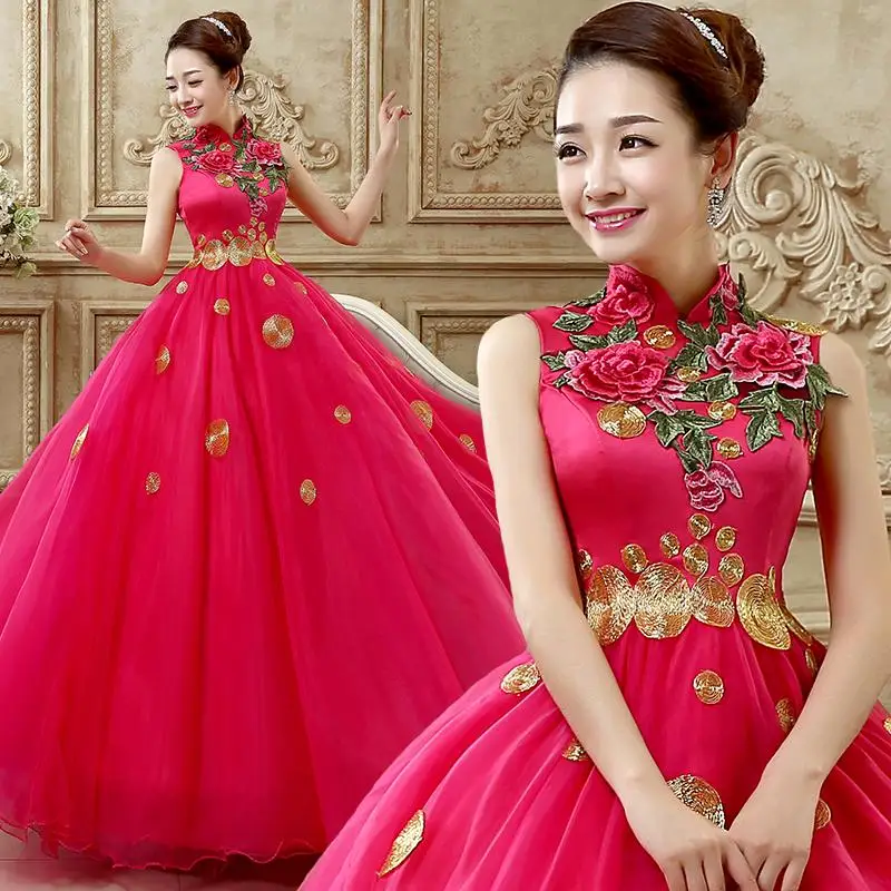 Бесплатная доставка Элегантное Изысканное платье с вышивкой пиона воротником