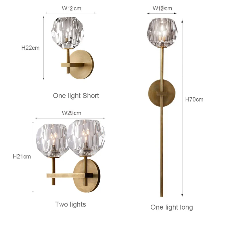 

Modern bedside Copper wall mounted bathroom Brass Crystal Wall lamp