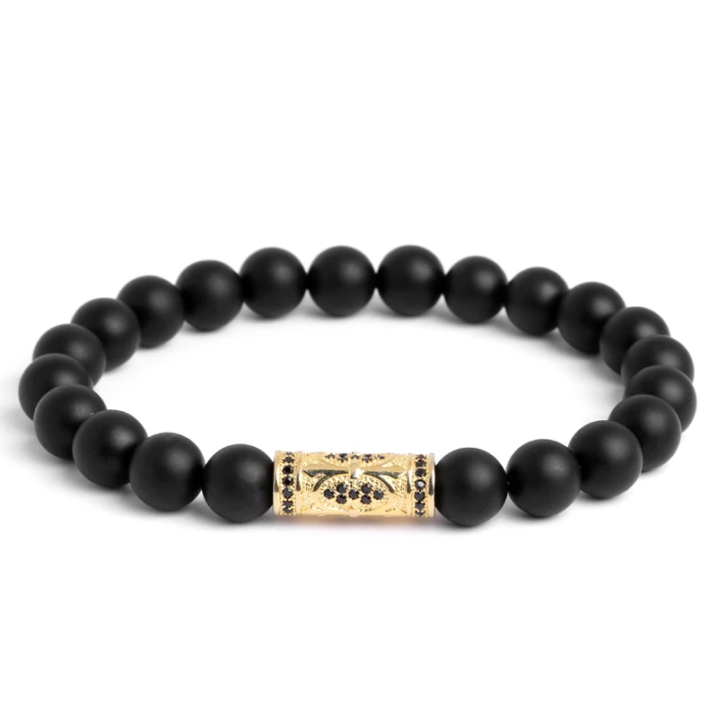 Mcllroy new brand MCLLROY 8mm natural black lucky beads bracelets gentleman micro-paved anchor cross yoga Vintage bracelet Men | Украшения