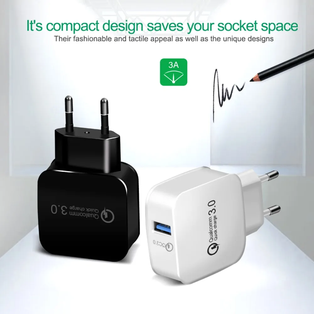 QC3.0 зарядное устройство Quick Charge 3,0 EU/US Wall 18 Вт Быстрая зарядка USB Supercharge для iPhone Xs samsung S10 Xiaomi huawei LG Usb кабель