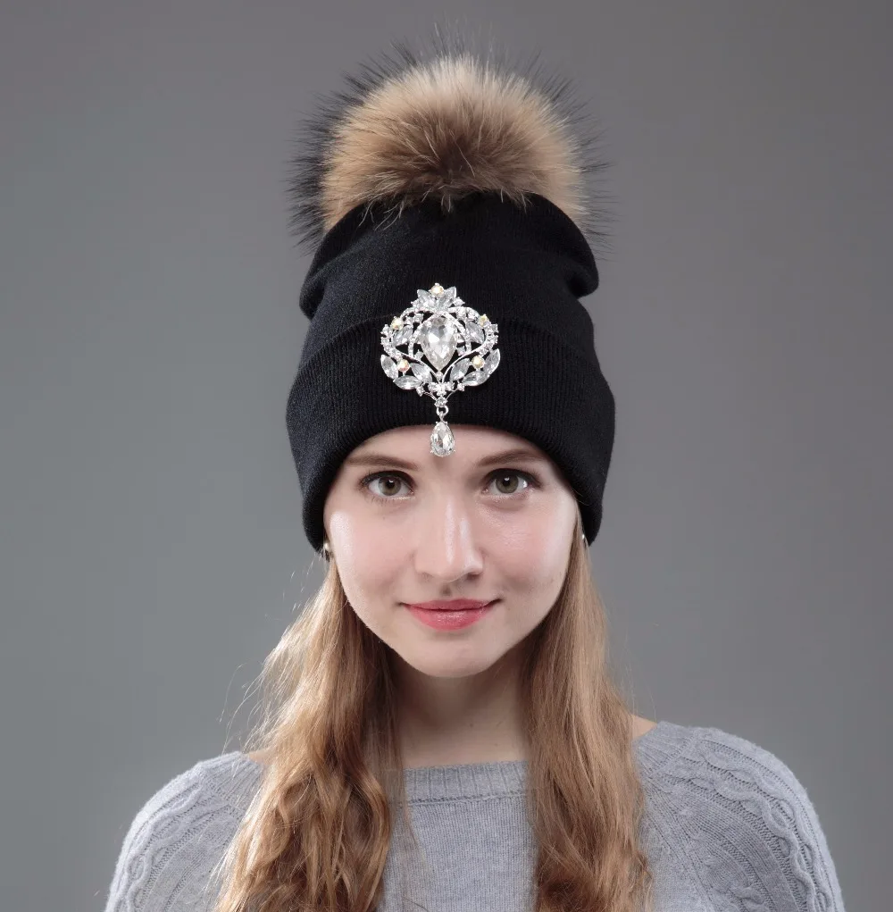 OHCOXOC новые женские шапочки помпоны из натурального меха норки теплые большие