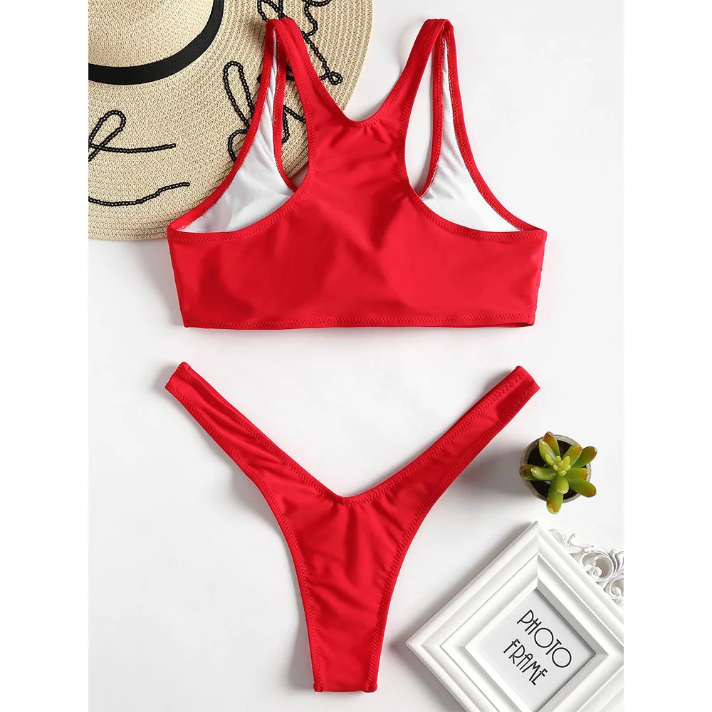 ZAFUL U шеи Racerback Мягкий комплект бикини высокой талией Для женщин купальник