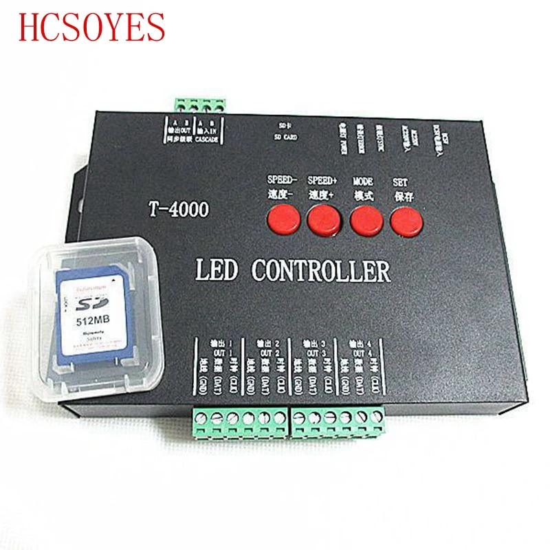 T4000 AC RGB SD светодиодный контроллер для APA106 WS2801 LPD8806 WS2812B WS2811 полоса DMX512 PIXEL|led control
