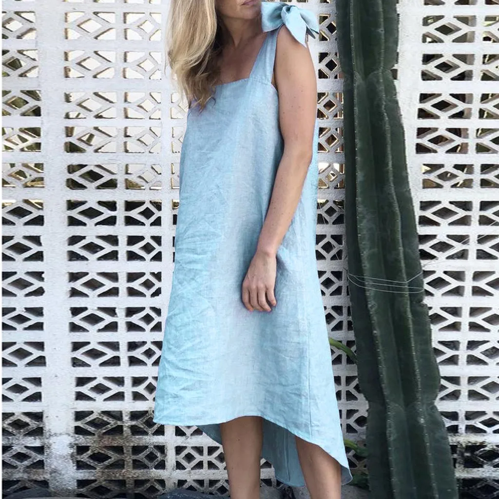 Женское розовое платье без рукавов повседневное офисное из хлопка и льна на