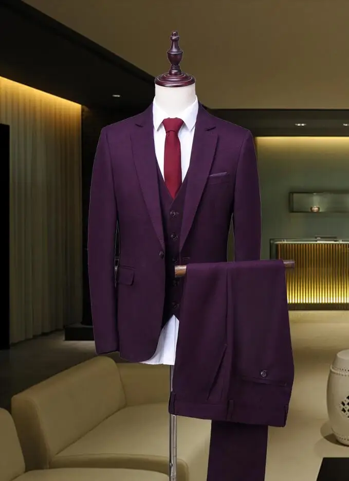 2018 новый фиолетовый красный мужчин костюм жениха Slim Fit Свадебные лучший мужчина