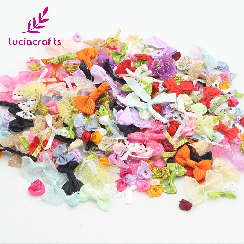 mixed color 1 Lucia crafts, 20 г/лот, случайный микс, бант/цветы/розетка, для девочек, бутик, мини лента, бант для волос, сделай сам, аксессуары для одежды, B1202 - Цвет: mixed color 1
