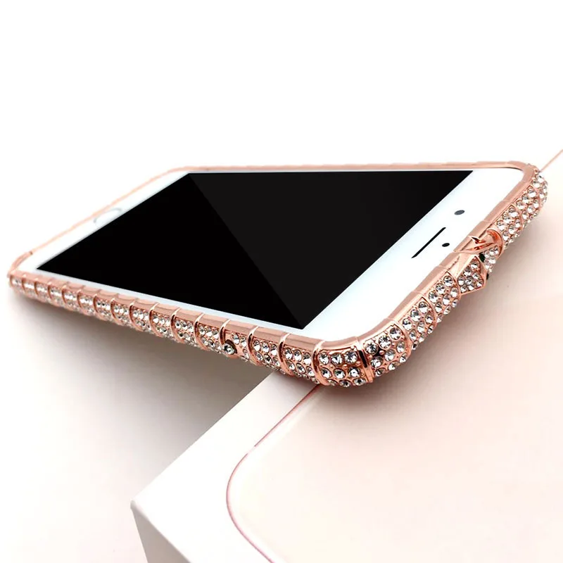 Rose Gold Для iPhone X XR XS Max роскошный кейс чехол-бампер с алмазами для iPhone 8 7 6 6 S Plus Чехлы блестящая металлическая рамка со стразами - Цвет: Rose Gold