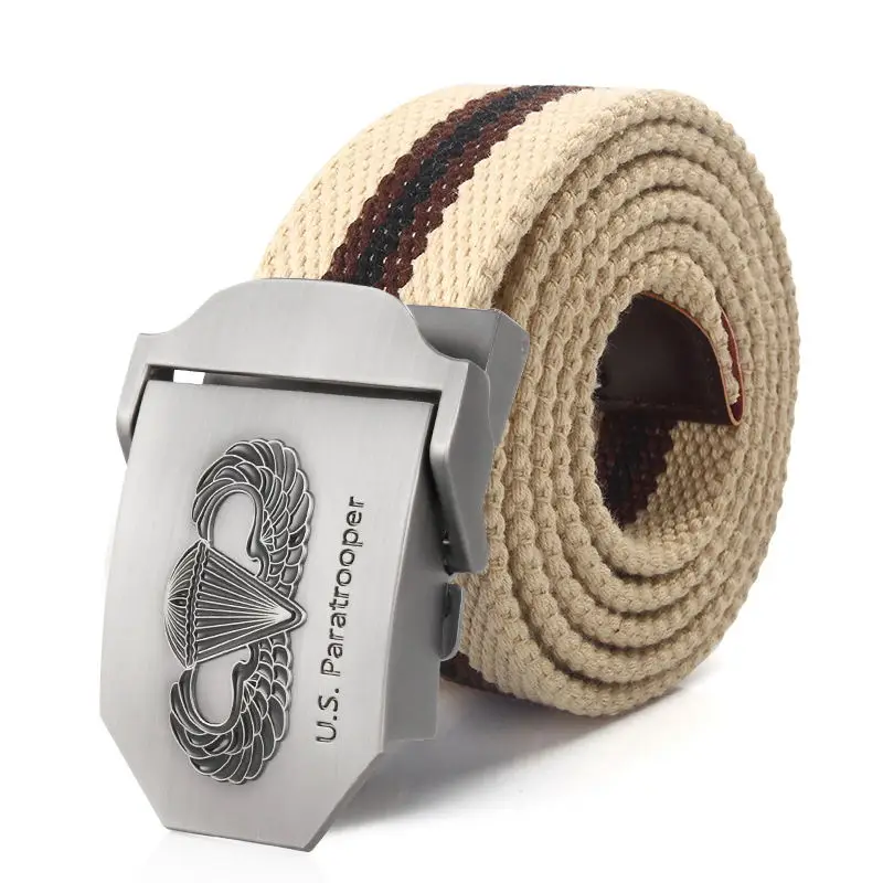 Khaki stripes SupSindy мужской и женский военный брезентовый ремень роскошный США десантник металлический пояс с пряжкой для джинсов армейские тактические ремни для мужчин ремень мужской - Цвет: Khaki stripes