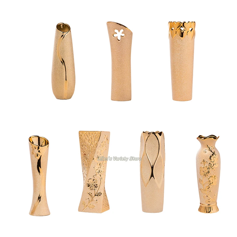 Барокко Роскошный сверкающий ваза Позолоченные держатель цветок смола Керамика