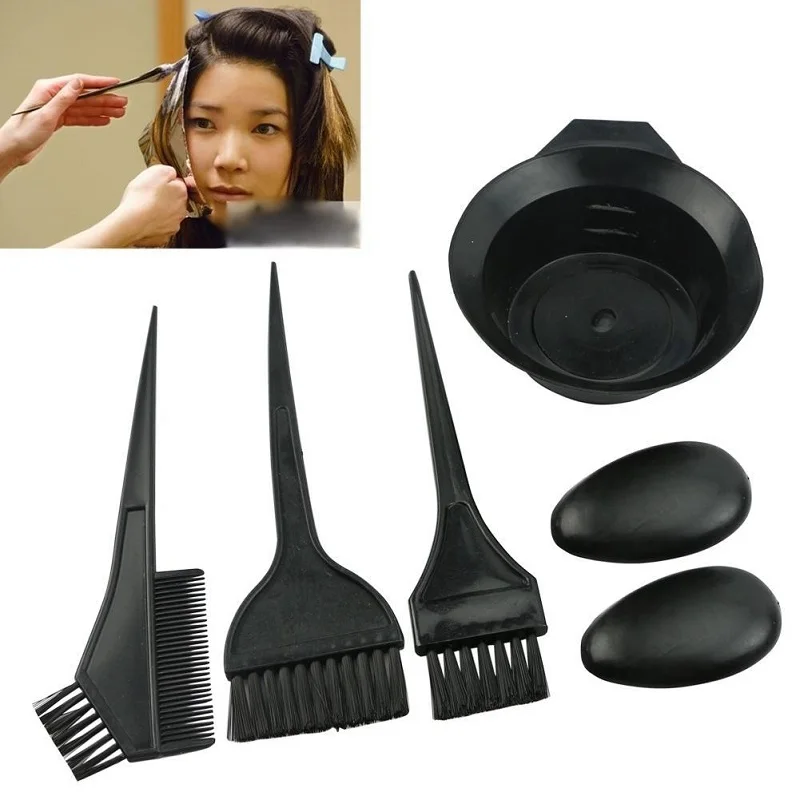 5pcs/Set Hair Color Dye Bowl Comb Brushes Tool Kit Set Tint Coloring Brush Twin High Quality Headed | Красота и здоровье