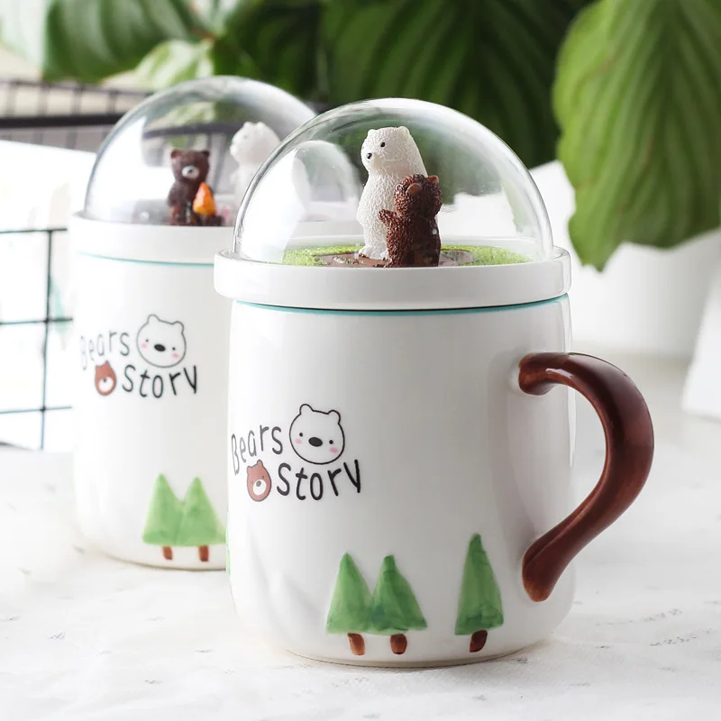 Microlandschaft Glaze Bear Story Tiny Scenery Ceramics Mug Originality Cartoon Office Coffee Milk Cup Children Christmas Gift | Дом и сад