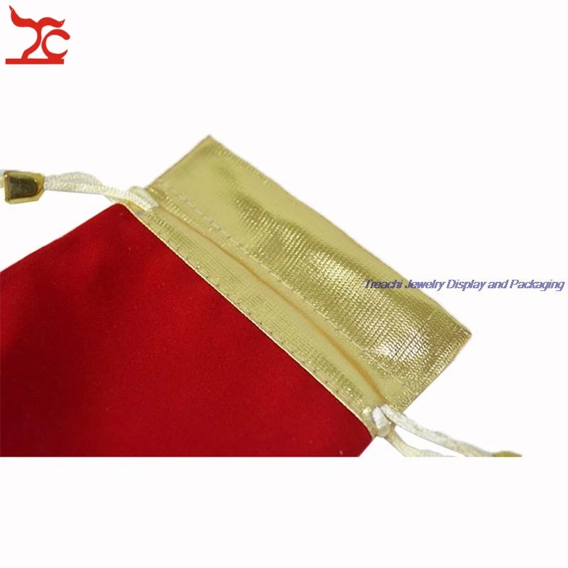 

Wholesale 100Pcs Velvet Jewelry Package Pounch Red And Gold Drawstring Present Birthday Organizer Storage Gift Bag