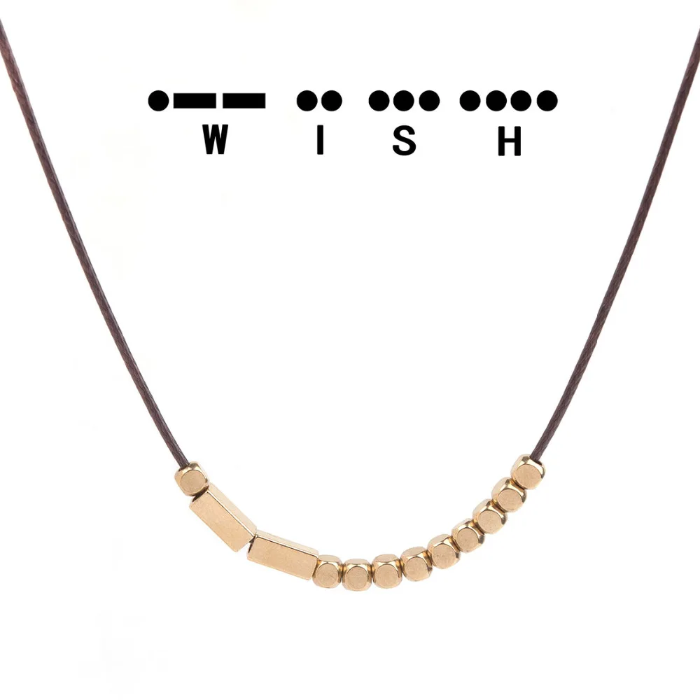 DoreenBeads медное ожерелье с кодом морзы Wish кофейный вощёный шнур античный золотой