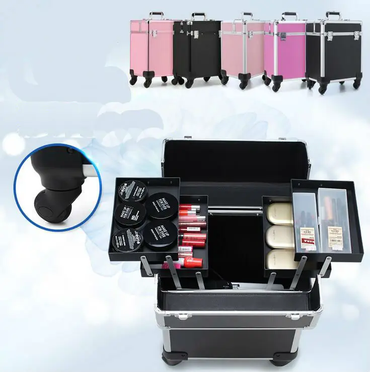 Профессиональный косметический чехол на колесиках ручной вместительный