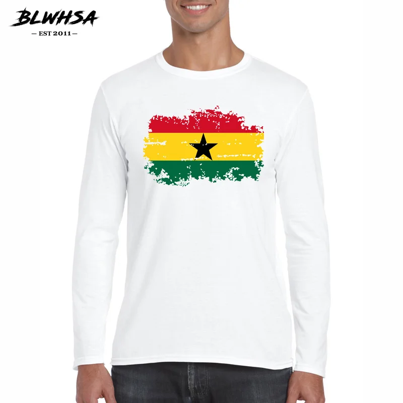 

BLWHSA New Autumn Men's T Shirt Fashion Ghana Nostalgic Flag O Neck Long Sleeve T-Shirt Mens Clothes Casual Cotton Top Tee