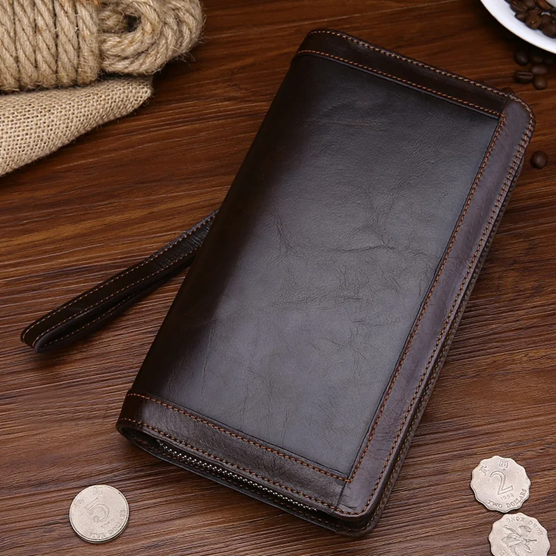Vintage mens wallet long zipper wallets Phone bag Casual genuine leather Men Purse brand Luxury Business men Clutch | Багаж и сумки