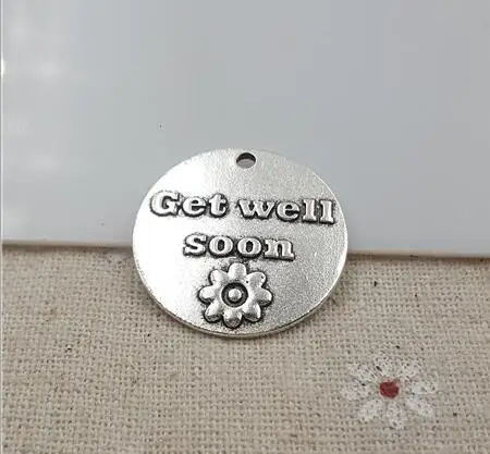 

High Quality 20 Pieces/Lot Diameter 25mm Letter Embossed Get Well Soon Sunflower Round Disc Charm Pendant For Jewelry Making