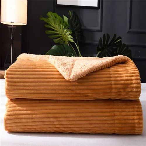 Yellowish brown IDouillet теплое плотное двустороннее флисовое покрывало из шерпы в полоску, Скульптурное покрывало для дивана, дивана, бархата, покрывало 150*200 см, 200*230 см - Цвет: Yellowish brown