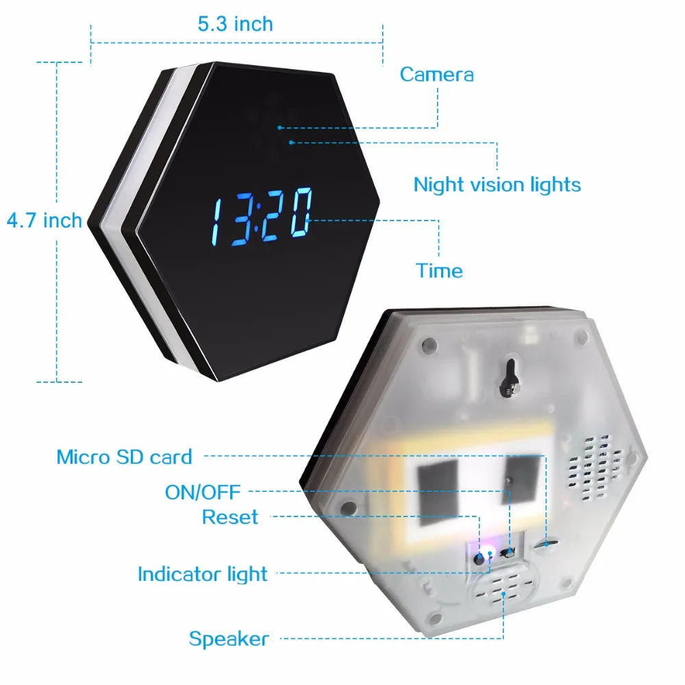 Беспроводная мини камера Wifi часы HD 1080P умные зеркальные IP ночное видение