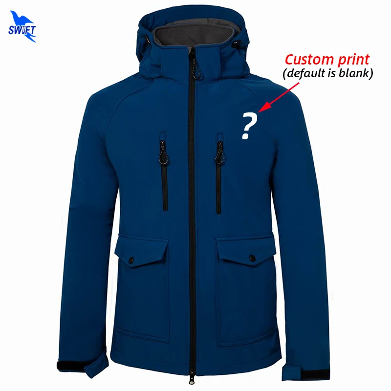 

Customize LOGO Windproof Fleece Outdoor Softshell Jacket Men Waterproof Ski Camping Hiking Clothing Trekking Fishing Hooded Coat