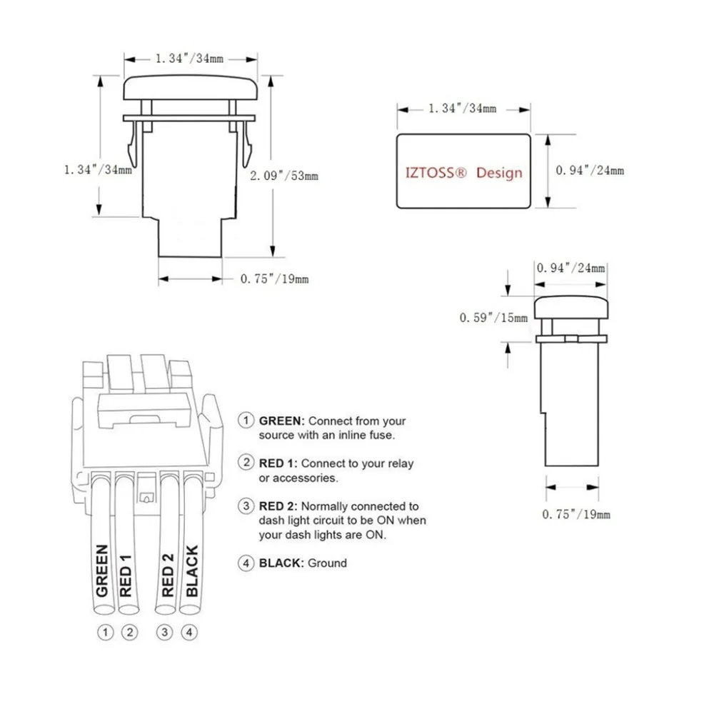 

1 Pcs 5 Pin Blue LED Fog Lights Push Switch With Connector Wire Fit For Style Toyota 20*32 Mm