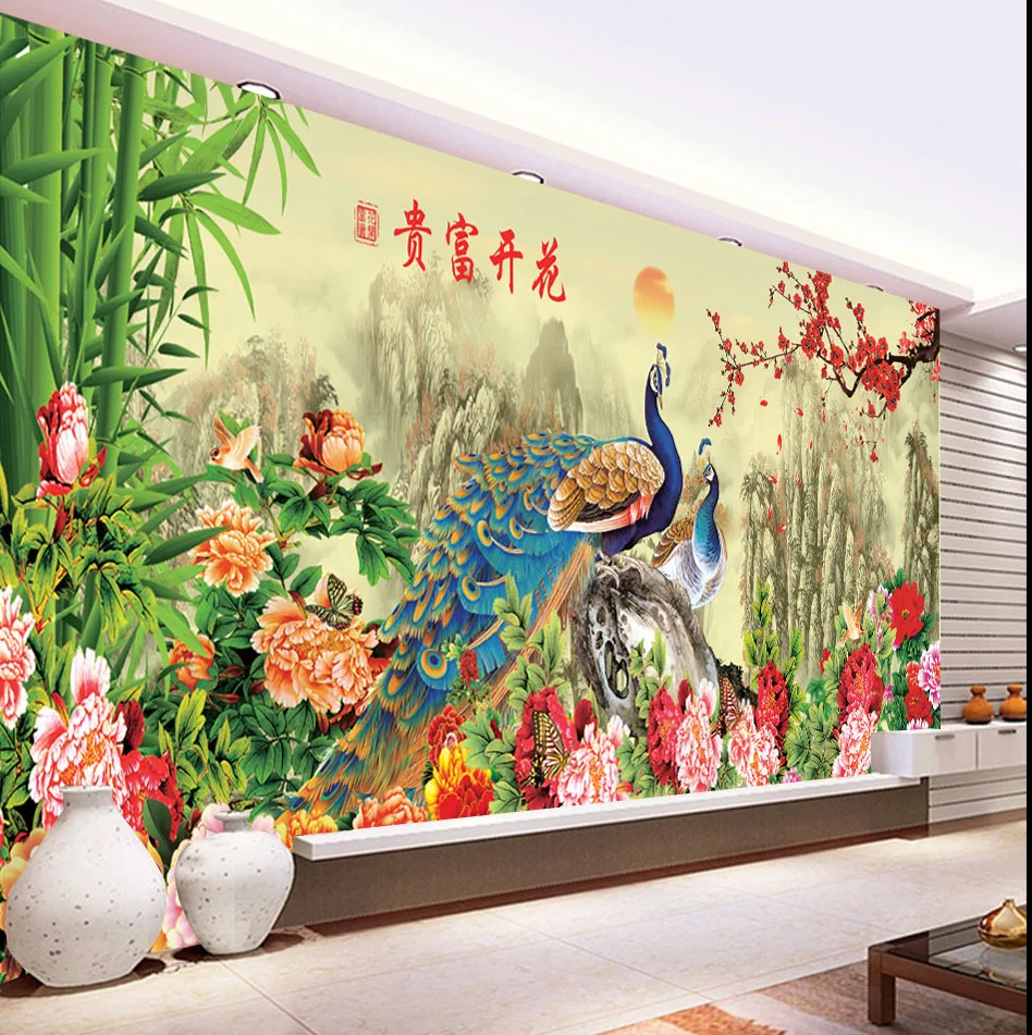 House and wealth living room TV backdrop mural wallpaper abstract flower green PV | Обустройство дома