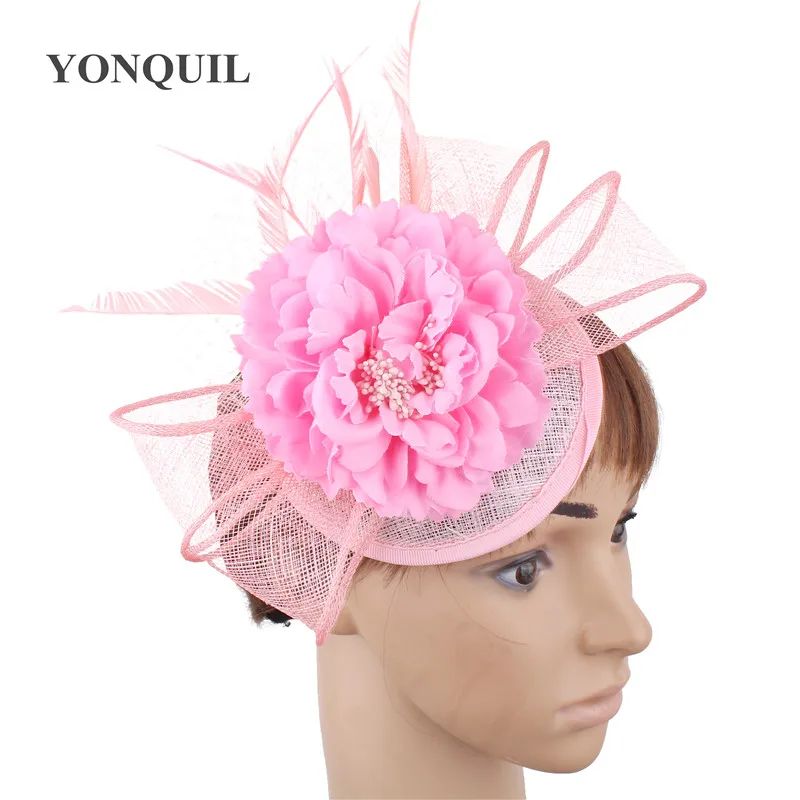 Женская вуалетка с перьями элегантная розовая шляпка шелковым цветком Свадебная