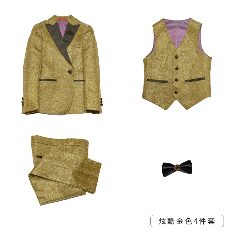 Gold four-piece suit Longqibao high-end для косюма мальчика жилет вспышки цвет комплект ювелирных изделий для мальчиков с цветочным узором для мальчиков хост Детский комплект Фортепиано костюм маленький костюм - Цвет: Gold four-piece suit